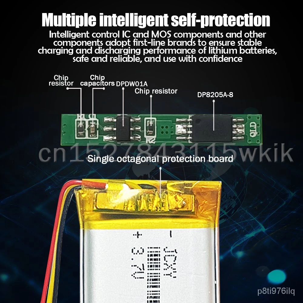 แบตเตอรี่ลิเธียมโพลิเมอร์แบบชาร์จไฟได้ 582535 602535 3.7V 600mAh สำหรับ MP3 GPS สมาร์ทโฟน หูฟังบลูทูธ เป็นต้น thumbnail 6