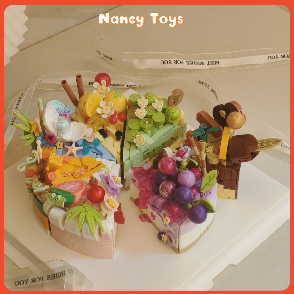 🎂💗เค้กวันเกิดชิ้น ตัวต่อ สตรอเบอร์รี่ องุ่น ช็อกโกแลต DIY 9cm 292pcs ประกอบ ของเล่นเด็ก ของขวัญ ของตกแต่งโต๊ะไซส์มินิ <Nancy>