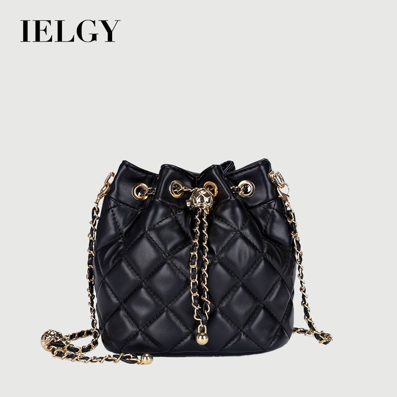 IELGY Diamond Chain Crossbody Drawstring Bucket Bag