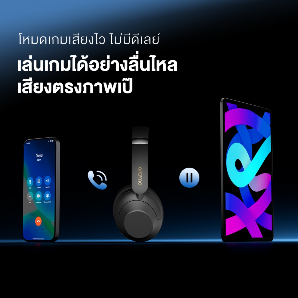 หูฟังไร้สายแบบครอบหู oraimo BoomPop Pro OHP-917 ตัดเสียงรบกวน Hybrid 40dB แบตอึด 65 ชม. คุยชัด ENC โหมดเกมเสียงไว ปรับ EQ ได้ผ่านแอป เชื่อมต่อ 2 อุปกรณ์ ควบคุมผ่านแอป oraimo sound - รูปที่ 6