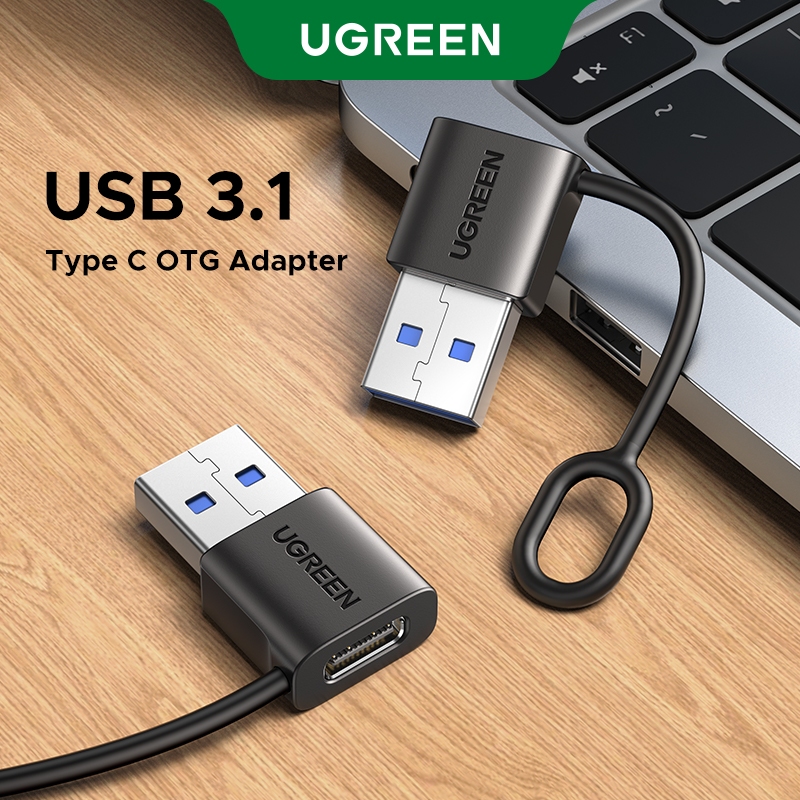UGREEN USB3.1 USB-C ชายเป็น USB-A หญิงอะแดปเตอร์แขวนแหวน 5Gbps อะแดปเตอร์ PVC รองรับ QC18W