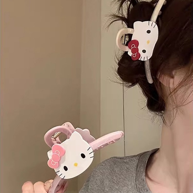 กิ๊บติดผมสไตล์น่ารักขนาดใหญ่รูป Hello Kitty กิ๊บติดผมการ์ตูนสําหรับสาวหวานอารมณ์ Back Of Head Hair Clamp คลิปฉลามเครื่องประดับผมแฟชั่น