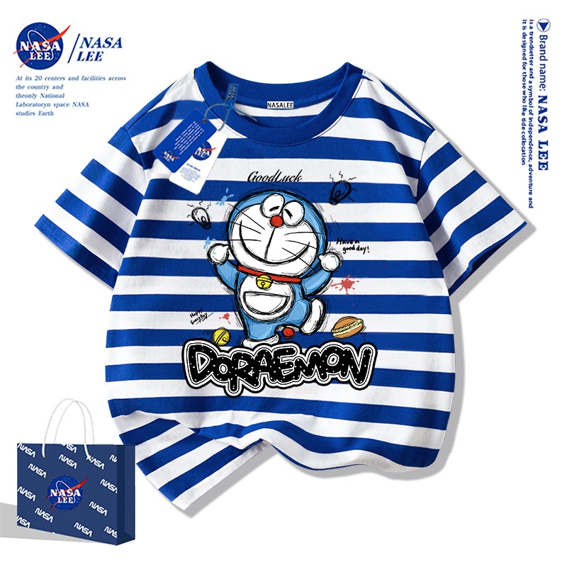 【มีสินค้าในสต็อก】 เสื้อยืดเด็ก NASA สีขาว เนื้อผ้าฝ้าย 100% พิมพ์ลายโดราเอมอน แขนสั้น ทรงหลวม สไตล์เกาหลี สำหรับทั้งเด็กชายและเด็กหญิง