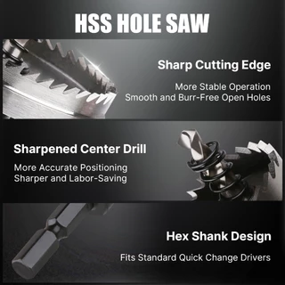 Versery 12-60 มม.HSS-4341 Hole Saw พร้อม Hex Shank เหล็กความเร็วสูงเจาะชุด Bit สําหรับโลหะบางสแตนเลสพลาสติก PVC