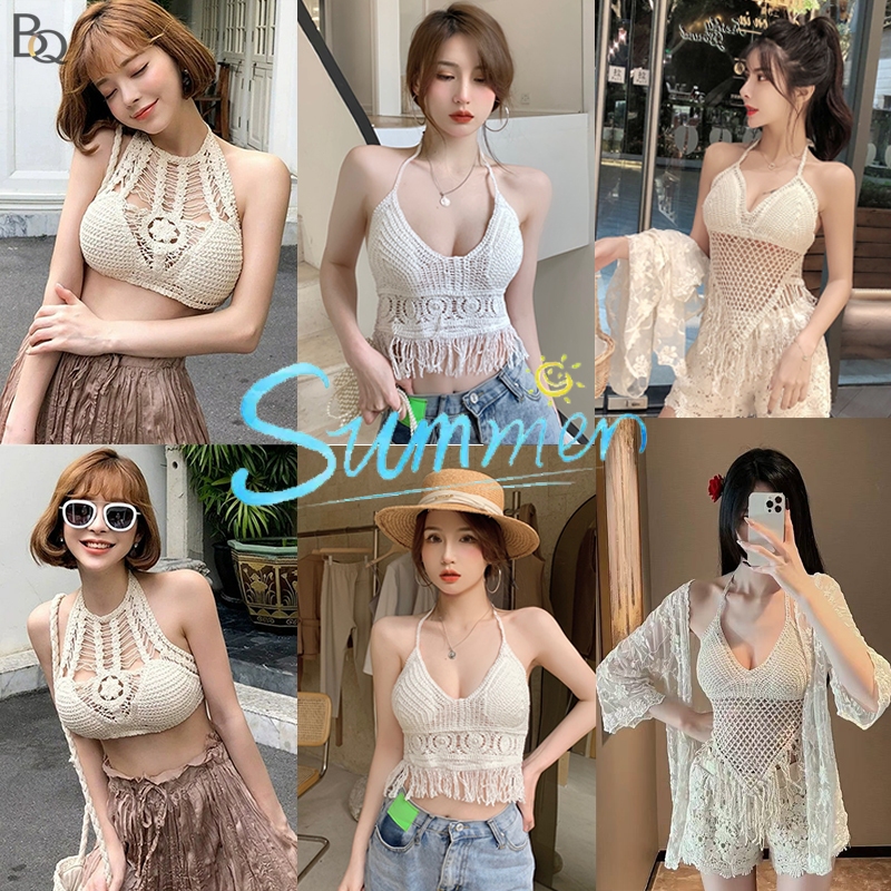 🤍Bra Queen🤍บราถักไหมพรม เสื้อครอปพู่ สายเดี่ยวเซ็กซี่  บิกินี่ ถัก เสื้อชั้นในสตรีทอ