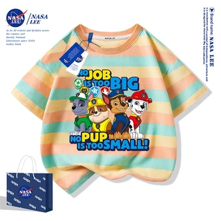 【มีสินค้าในสต็อก】 เสื้อยืดเด็ก NASA ลายเส้นสีน้ำเงิน-ขาว เนื้อผ้าฝ้าย 100% แขนสั้น ทรงหลวม นุ่มสบายผิว สำหรับทั้งเด็กชายและเด็กหญิง