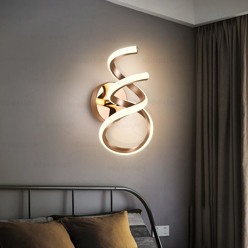 นอร์ดิกห้องนอนโคมไฟข้างเตียงสีทองบันไดที่เรียบง่ายห้องโถงผนังแสงห้องนั่งเล่นโซฟาพื้นหลังสร้างสรรค์โคมไฟตกแต่ง - รูปที่ 7