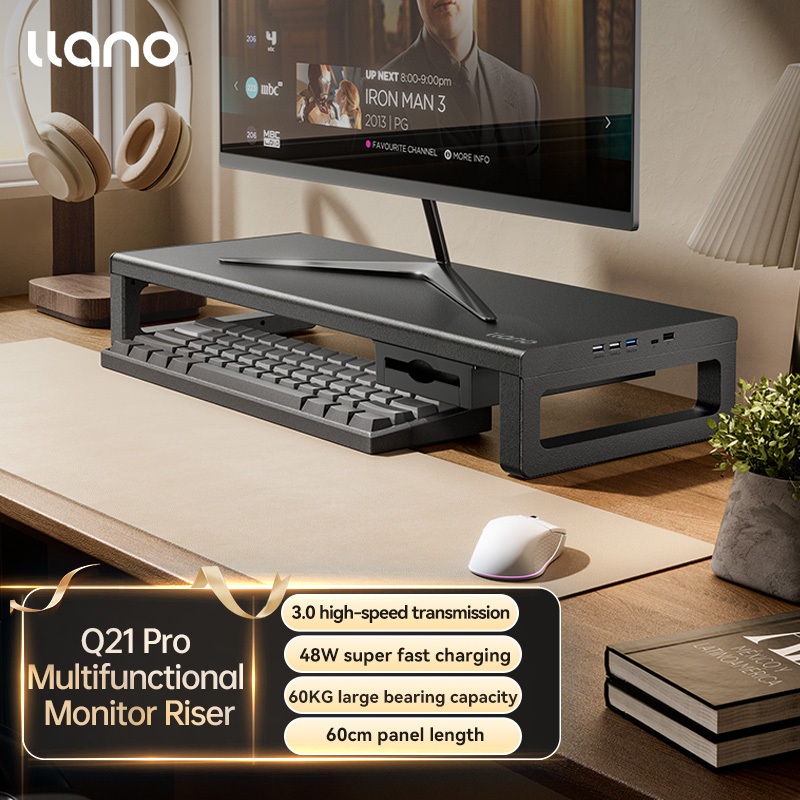 LLANO Q21 Pro/ SE-Q22 ขาตั้งจอภาพคอมพิวเตอร์ Riser พร้อมพอร์ต USB 3.0/ 2.0 และพอร์ตชาร์จ Type-C ความจุแบริ่ง 60KG สําหรับคอมพิวเตอร์ เดสก์ท็อป แล็ปท็อป