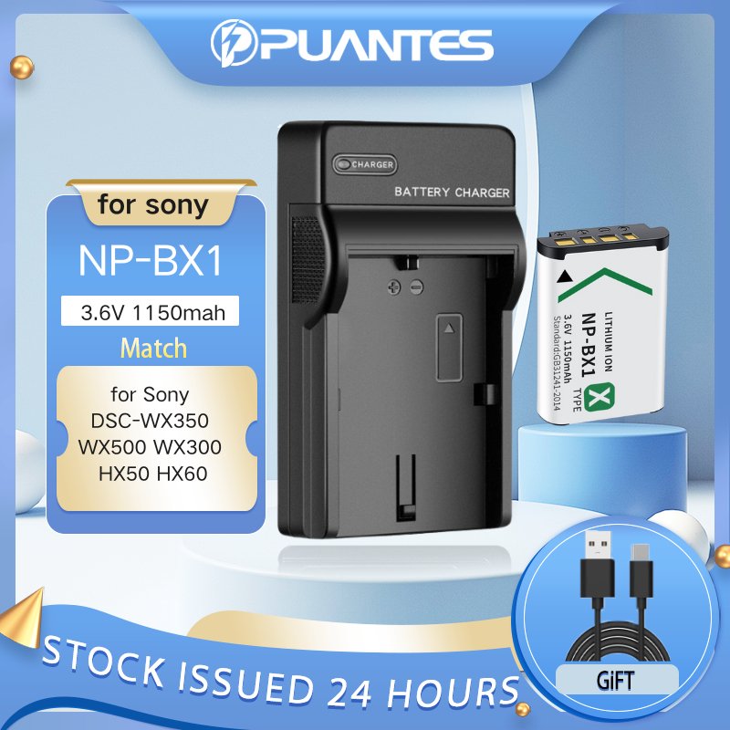PUANTES NP-BX1 Sony DSC-WX350 WX500 WX300 HX50 HX60 กล้องดิจิตอล NP-BX1 แบตเตอรี่ + เครื่องชาร์จสล็อตเดี่ยว