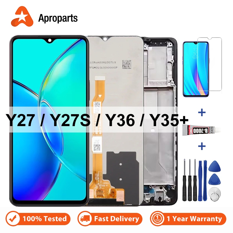 จอแสดงผล LCD สําหรับ VIVO Y27 Y27S Y36 Y35 + 4G 5G V2249 V2248 V2302 การประกอบจอสัมผัส Digitizer กรอบ