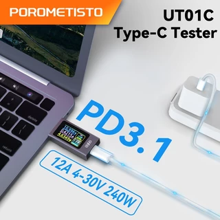 UT01C เครื่องทดสอบ Type C - วอลต์มิเตอร์แอมมิเตอร์ - จอภาพ 4-30V 0-8A - ตรวจจับการชาร์จเร็ว - วัดความผันผวน - รองรับ PD3.1/QC4.0+/PPS