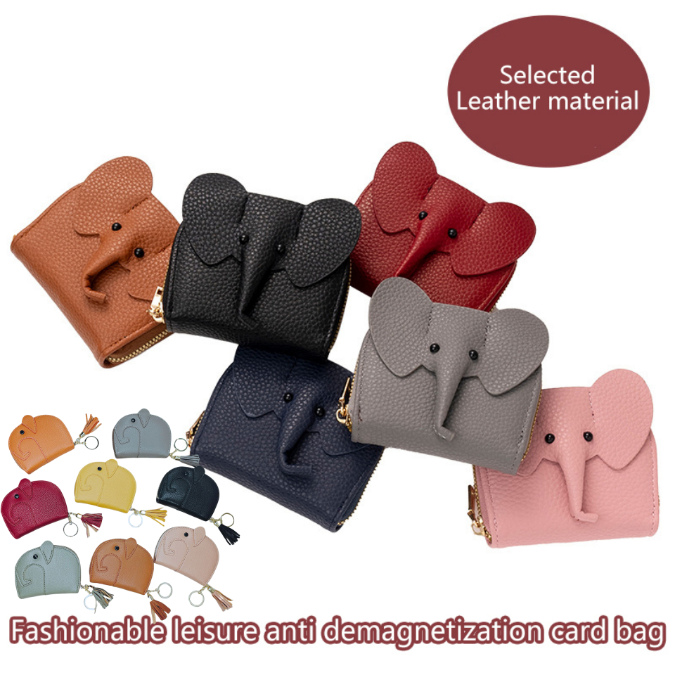 Annapink.th กระเป๋าใส่นามบัตรหญิงหนังวัวบัตรเครดิตกระเป๋าสตางค์ลายช้างซิปเปลี่ยนกระเป๋าใบเล็กผู้หญิงธนาคารบัตรเครดิตกรณี EN