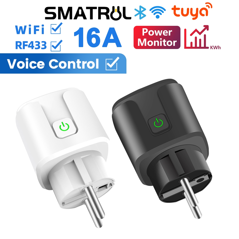 SMATRUL Tuya WiFi RF433 EU สมาร์ทซ็อกเก็ตปลั๊ก Outlet 16A อะแดปเตอร์ Power Monitor รีโมทคอนโทรลไร้สาย APP