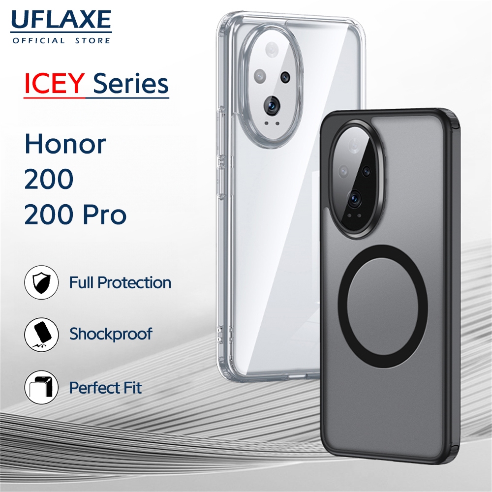 UFLAXE ICEY - เคส Honor 200 / Honor 200 Pro - เคสแข็งใสกันเหลืองด้านกันกระแทก เคสโทรศัพท์ป้องกันรอยนิ้วมือบาง