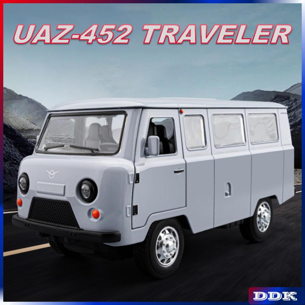 1:18 UAZ-452 TRAVELER Diecast รุ่นของเล่นรถเสียงแสงดึงกลับเพื่อนเด็กของขวัญวันเกิด
