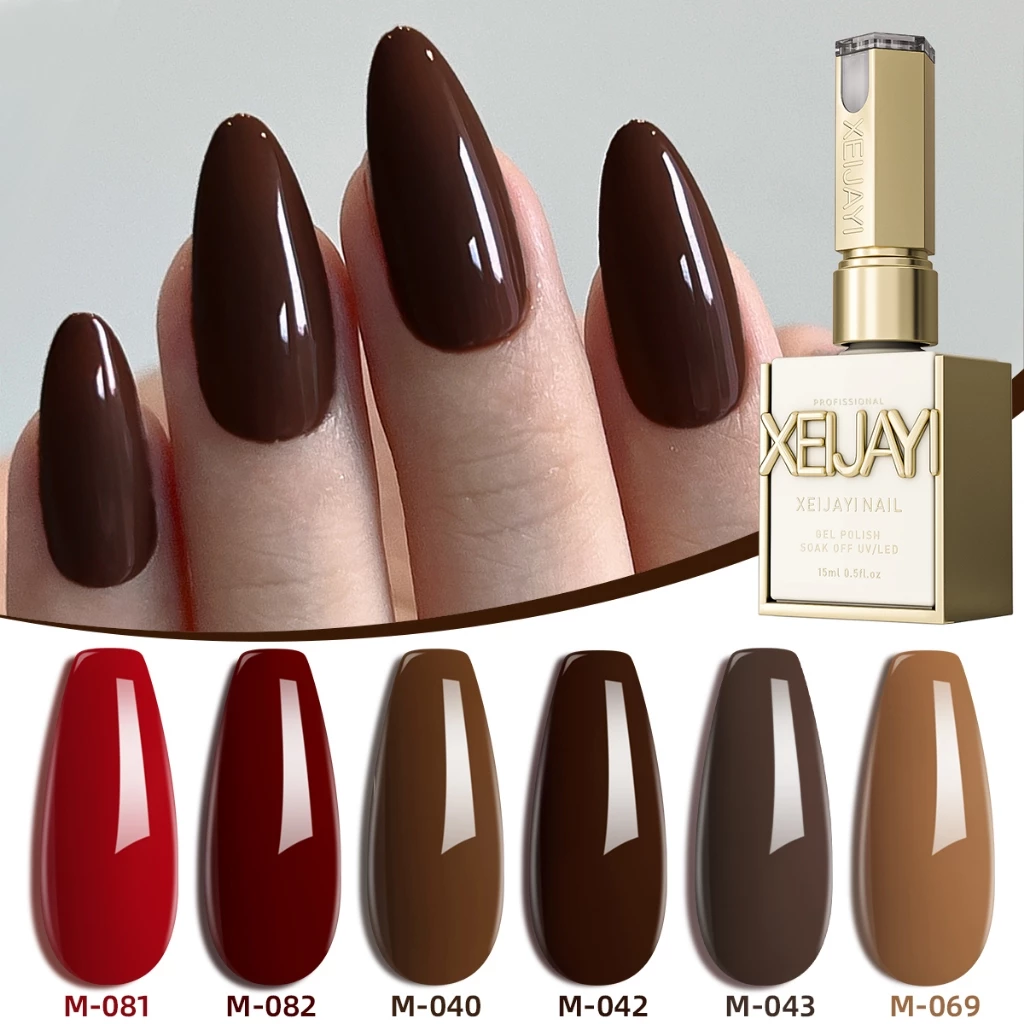 XEIJAYI 15มล สีทาเล็บ 6 สี แดงและน้ำตาล ทนทาน เหมาะสำหรับ DIY ที่บ้านและร้านทำเล็บ
