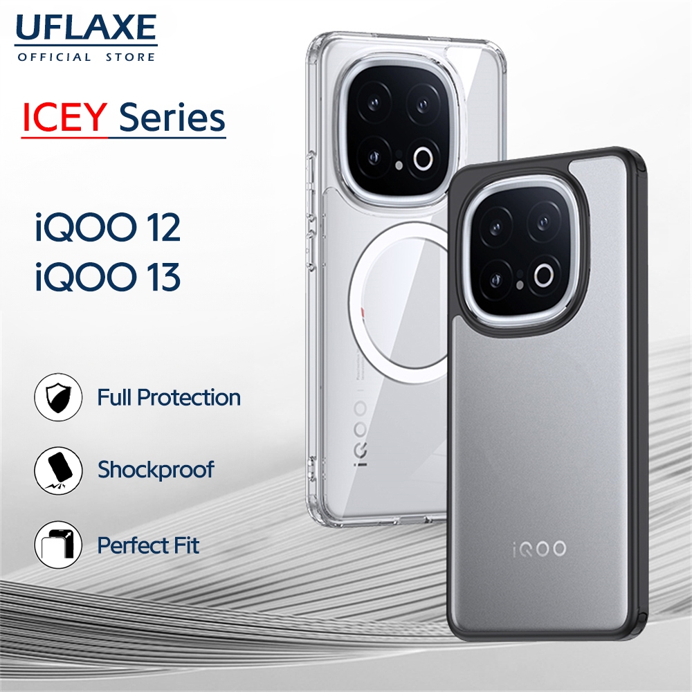 UFLAXE ICEY - เคส iQOO 12 / iQOO 13 - เคสแข็งใสกันเหลืองด้านกันกระแทก เคสโทรศัพท์ป้องกันรอยนิ้วมือบาง