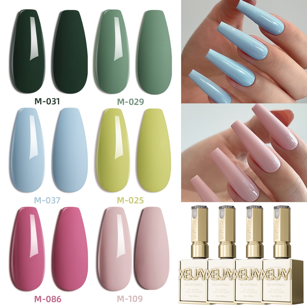 XEIJAYI 15มล สีทาเล็บ 6 สี สีชมพูและเขียว เหมาะสำหรับทำ DIY ร้านทำเล็บ และของขวัญวันหยุด