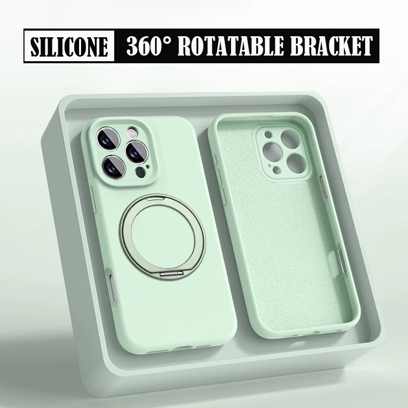 【360° rotatable bracket/Silicone hard case/Mint green】เคส compatible for iPhone 12 13 14 15 16 pro max case – โปรปัง