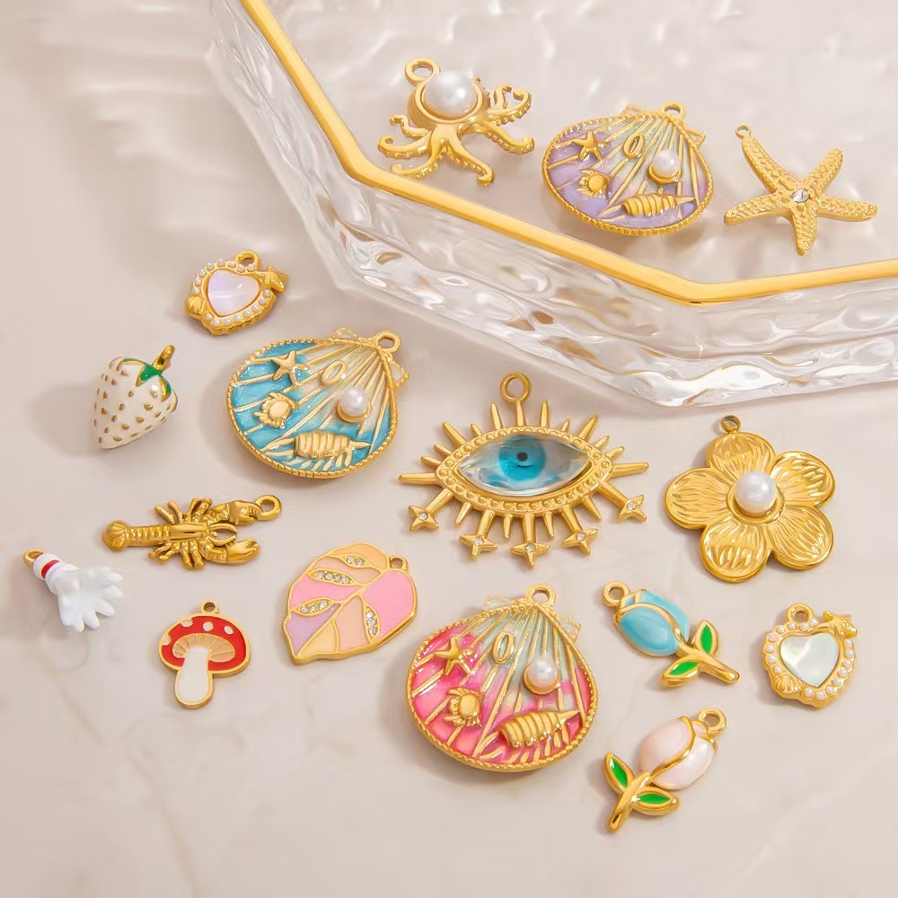 เครื่องประดับสแตนเลสจี้ทําด้วยมือ DIY ดอกไม้ ocean series จี้ขายส่งไม่ซีดจาง