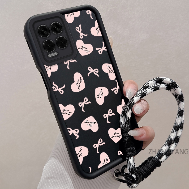 กรณีสําหรับRealme 8 4G Realme 8 5G Realme 8 Proซิลิโคนกันกระแทกเคสโทรศัพท์ที่มีความงามสีชมพูลายหัวใจนุ่มกรณีส่วนบุคคลเชือกแขวน
