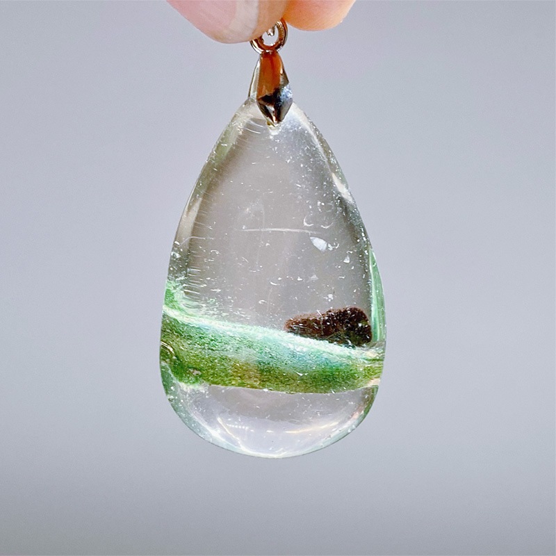Garden Quartz ธรรมชาติ โกสต์แฟนทอมควอตซ์ คริสตัลอัญมณีตัวอย่างการทําสมาธิ หินนำโชค หยดน้ำ จี้