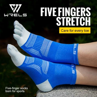 WRELS ถุงเท้ากีฬา Five-Finger Mid-Cut ผ้าฝ้ายแท้สีสันสดใสวิ่ง Quick-Drying Breathable#WZ1013