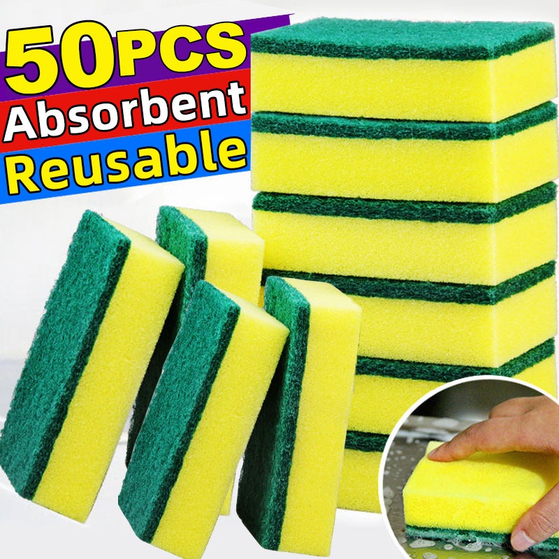 50ชิ้นทําความสะอาดฟองน้ําขัดครัวล้างจานสี่เหลี่ยมผืนผ้าฟองน้ําดูดซับพิเศษในครัวเรือนทําความสะอาดแปรงฟองน้ํา