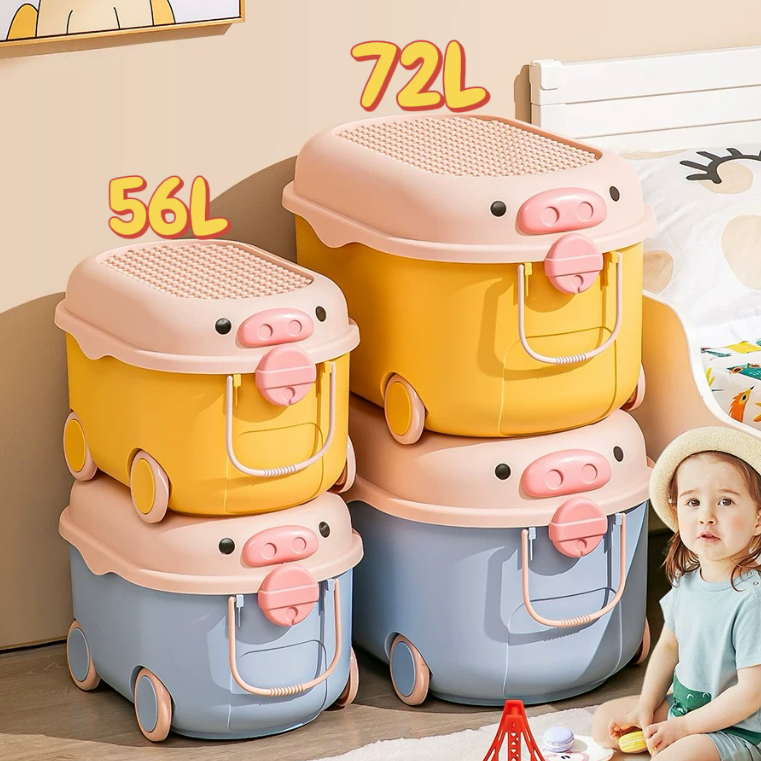 【Super living】กล่องเก็บของเล่น  กล่องเก็บของน่ารัก ขนาดใหญ่72L มีล้อเลื่อน มีฝา เล่นตีวต่อได้