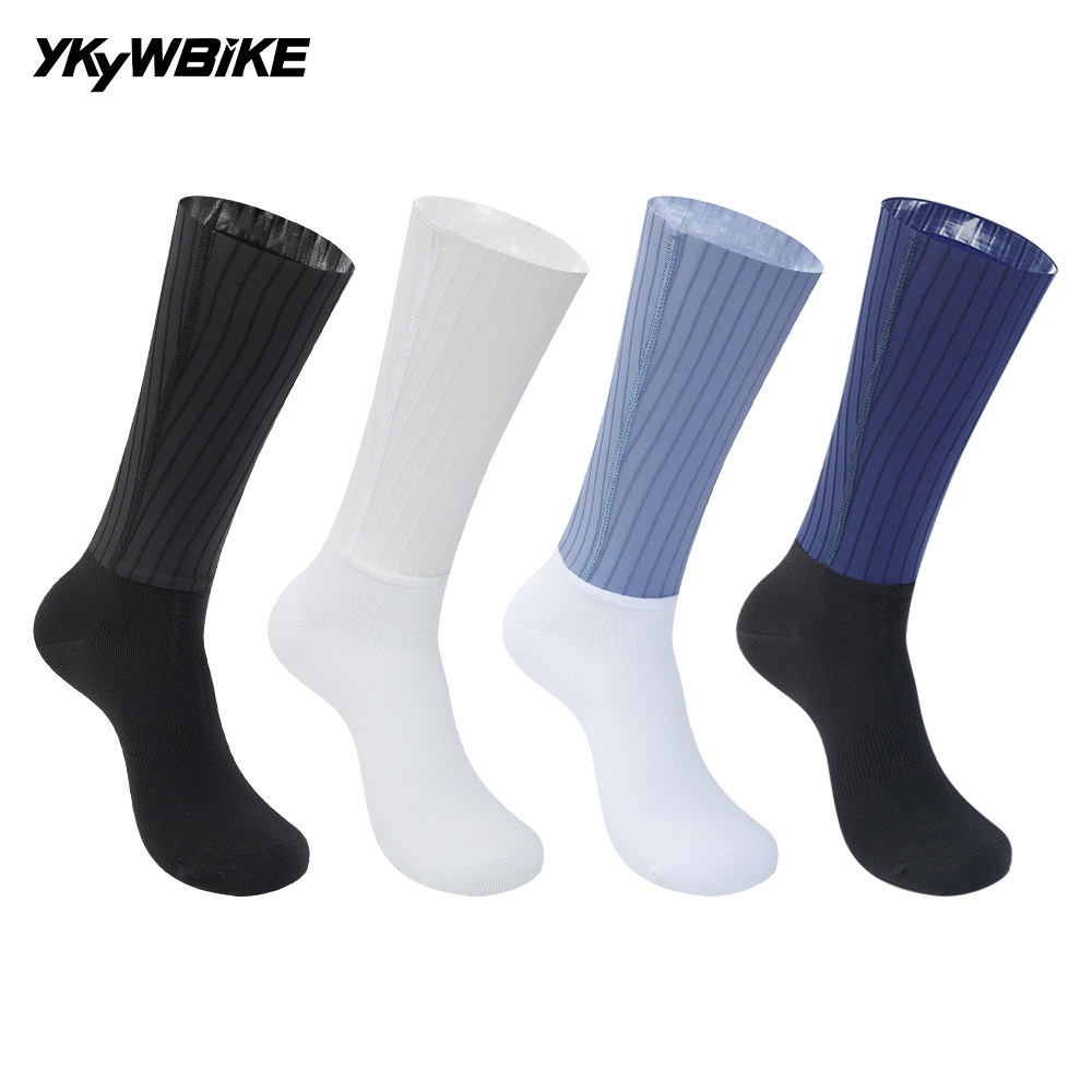 YKYWBIKE Unisex Aero ถุงเท้าขี่จักรยาน Aerodynamics จักรยานเสือหมอบถุงเท้าแข่งลายยืดหยุ่น Anti-Slip