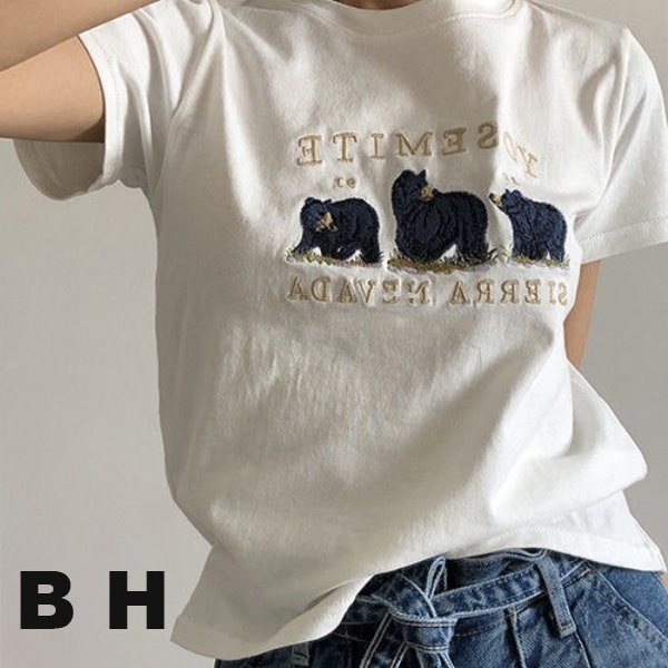 Bh เสื้อยืด แขนสั้น ผ้าฝ้าย ลายหมี สไตล์เกาหลี แฟชั่นฤดูร้อน สําหรับผู้หญิง