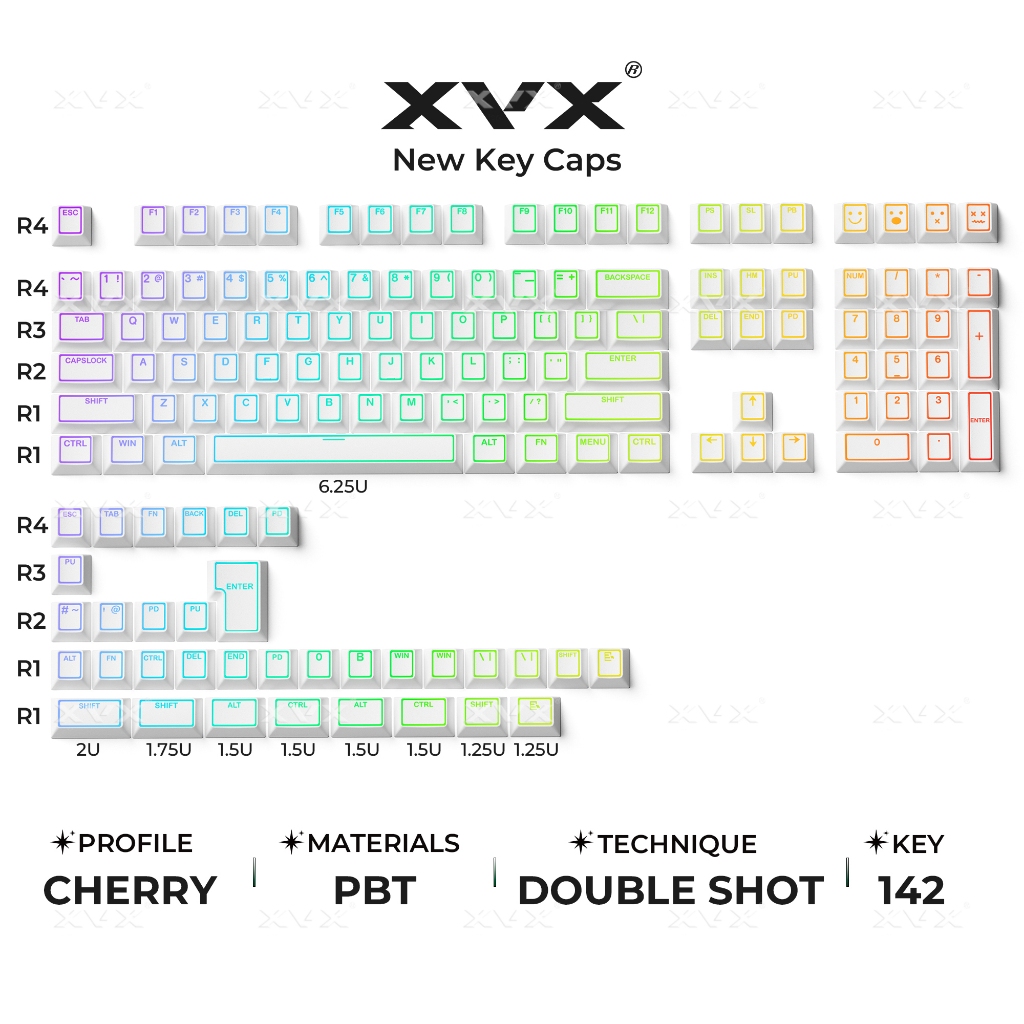 XVX PRISM Shine-Through Double shot Cherry Profile PBT Keycap Set 142 คีย์