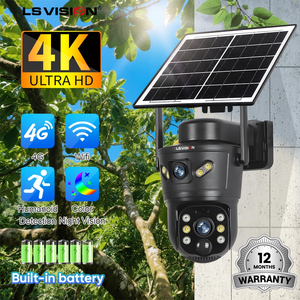 ​LS VISION 4K PTZ v380pro 2 screen การรักษาความปลอดภัยกลางแจ้ง WiFi/4G กล้องพลังงานแสงอาทิตย์ 6000mA