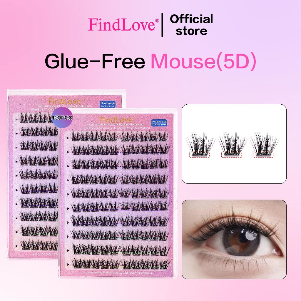 FindLove 100ชิ้นกาวฟรีขนตาเมาส์กาวตนเองขนตาปลอม3วินาทีที่จะสวมใส่ไม่จําเป็นต้องกาวธรรมชาติดัดผมยาวนํามาใช้ใหม่ขนตาสูทสําหรับแต่งหน้าทุกวัน