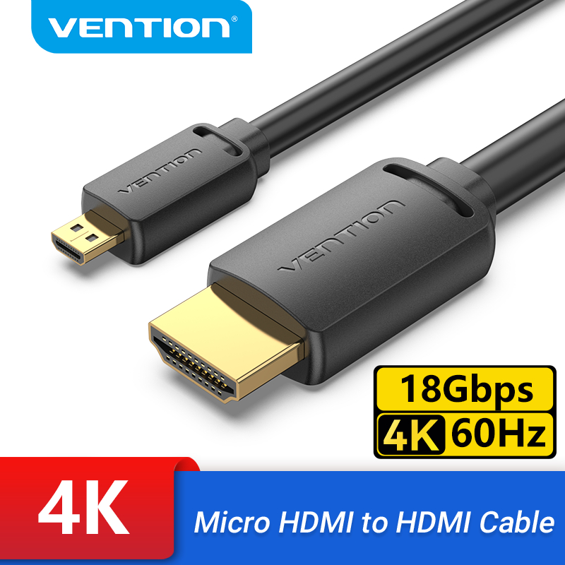 Vention สาย Micro HDMI to HDMI 4K Mini HDMI Male to Male Cord สําหรับ GoPro Sony Camera Callphone แท็บเล็ตโปรเจคเตอร์ HDTV Mini HDMI