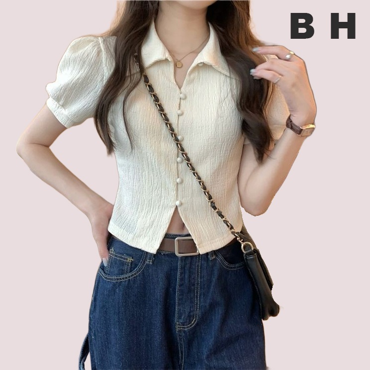 Bh เสื้อโปโล แขนสั้น คอจับจีบ สไตล์ฝรั่งเศส สําหรับผู้หญิง