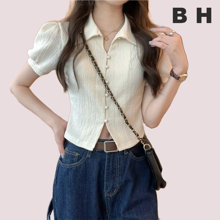 Bh เสื้อโปโล แขนสั้น คอจับจีบ สไตล์ฝรั่งเศส สําหรับผู้หญิง