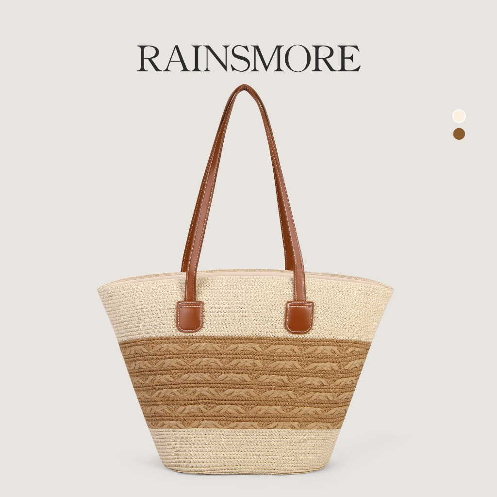 RAINSMORE-ฤดูใบไม้ผลิฤดูร้อนสไตล์ใหม่ฟาง Tote Bag All-Match ขนาดใหญ่-ความจุกระเป๋าฤดูร้อน High-End Commuter กระเป๋าวันหยุด Tote กระเป๋ากระเป๋าชายหาด
