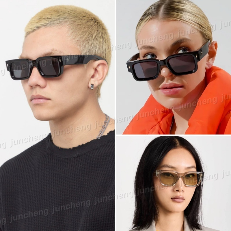 แฟชั่นแว่นตากันแดดรูปสี่เหลี่ยมผืนผ้าสําหรับผู้หญิงผู้ชาย Retro โลหะตกแต่งเล็บสแควร์แว่นตาขับรถ UV Resistance Shades - รูปที่ 3
