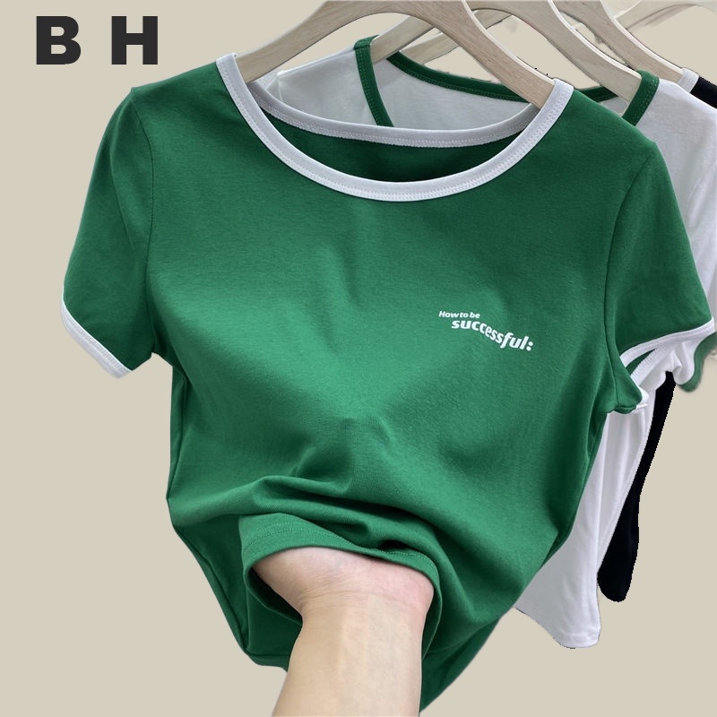 เสื้อยืดแขนสั้น พิมพ์ลายตัวอักษร แฟชั่นฤดูร้อน สําหรับผู้หญิ