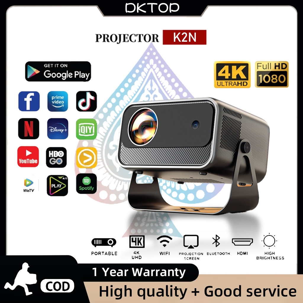 โปรเจคเตอร์ 4K 360° Flip สมาร์ทโปรเจคเตอร์ Android 9 สําหรับโทรศัพท์และแล็ปท็อปแท็บเล็ต Full HD 1080