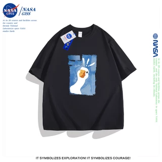NASA เสื้อยืดหญิงชาย สไตล์ยอดนิยม เสื้อ summer ห่านประหลาดใจ พิมพ์ลาย ผ้าฝ้ายแท้ คอกลม ทรงหลวม ระบายอากาศ