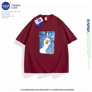 NASA เสื้อยืดหญิงชาย สไตล์ยอดนิยม เสื้อ summer ห่านประหลาดใจ พิมพ์ลาย ผ้าฝ้ายแท้ คอกลม ทรงหลวม ระบายอากาศ