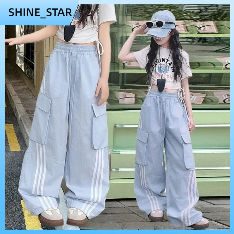 กางเกงเด็ก กางเกงคาร์โก้เด็กผู้หญิง แฟชั่นเกาหลี ลำลองหลวมๆ ฤดูร้อน 7-15 ปี 【จัดส่งจากประเทศไทย】