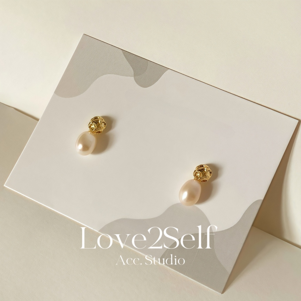 Love2Self E401 Vintage 14K Gold Plated Baroque Pearl ต่างหูต่างหูมุกน้ําจืดไม่สม่ําเสมอ