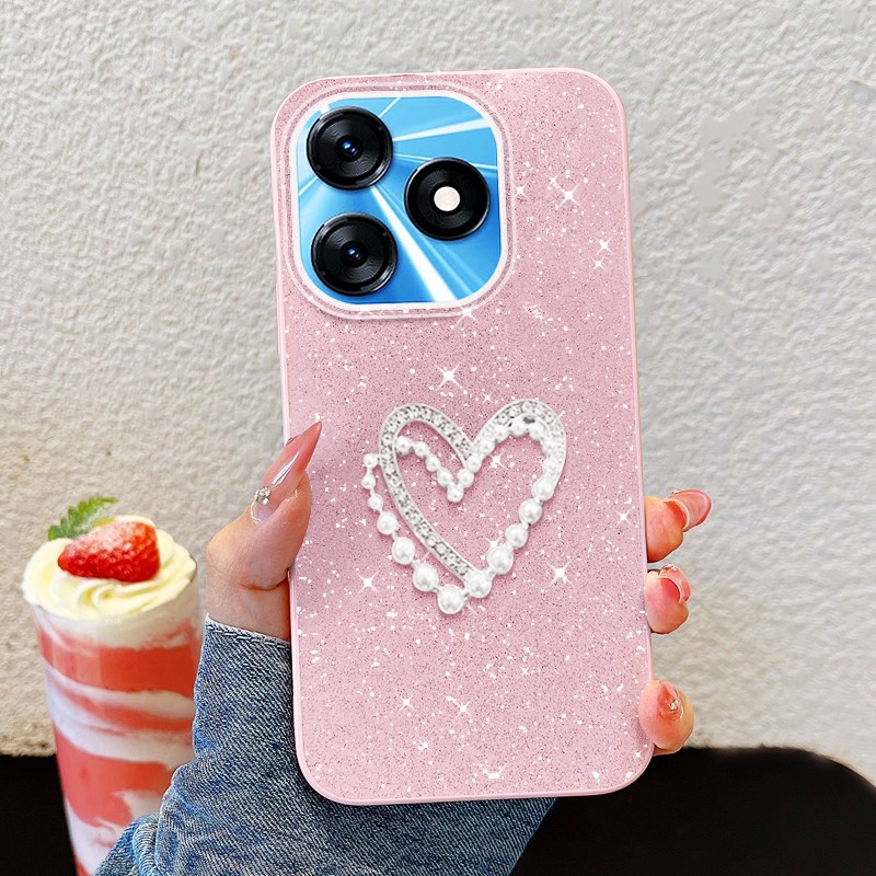 YBD Simple Pearl Heartเคสโทรศัพท์สําหรับTecno Spark 10 4G Spark 10C KI5q KI5k KT5m Shining Rhineston