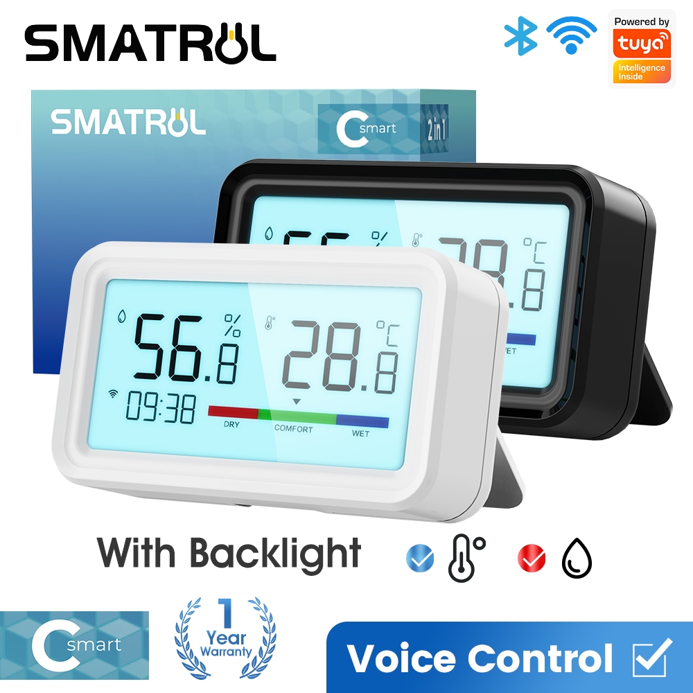 SMATRUL Tuya สมาร์ทหน้าแรกดิจิตอลไร้สาย Wifi ในร่มเครื่องวัดความชื้นเครื่องวัดอุณหภูมิ Sensor Monitor พร้อม Backlight Remote App Voice Home การแจ้งเตือนนาฬิกาปลุก