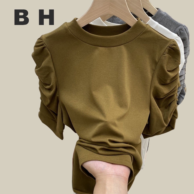 ใหม่เสื้อยืดคอกลมแขนห้าส่วนสไตล์วินเทจฤดูใบไม้ร่วงสําหรับผู้หญิง