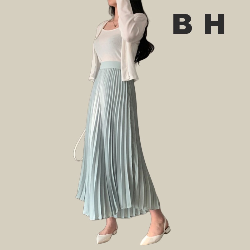 กระโปรงพลีทยาว เอวสูง ทรงเอ สีพื้น สไตล์เกาหลี สําหรับผู้หญิง