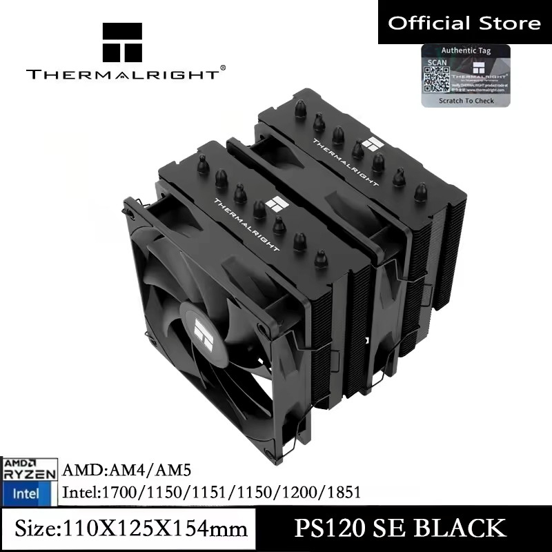 Thermalright PS120 SE สีดําหม้อน้ํา CPU Dual tower Cooler 76 มม.ท่อความร้อน CPU Air Cooler Dual PWM พัดลมคอมพิวเตอร์ Cooling ความเร็วสําหรับ AMD AM4 AM5/Intel 1700/1150/1151/170/17XX